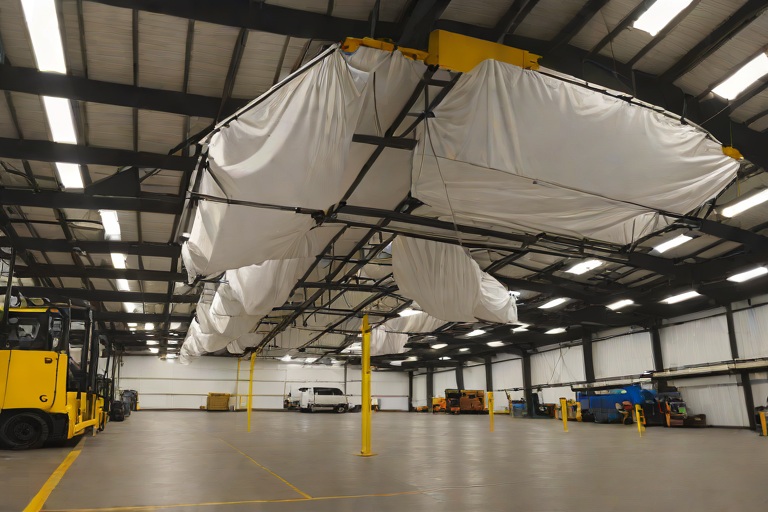 Active Emergency Leak Catchment Tarps & Interior Production Bay Diversion on Commercial Public Transit Maintenance Bus Barns