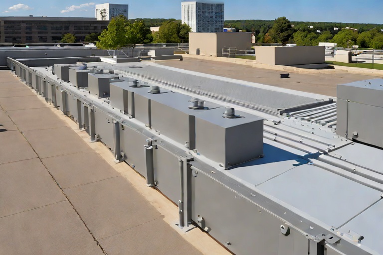 Rooftop Mechanical Unit Vibration Isolation Rails & Spring-Mounted Curb Seals on Commercial Suburban Corporate Office Parks