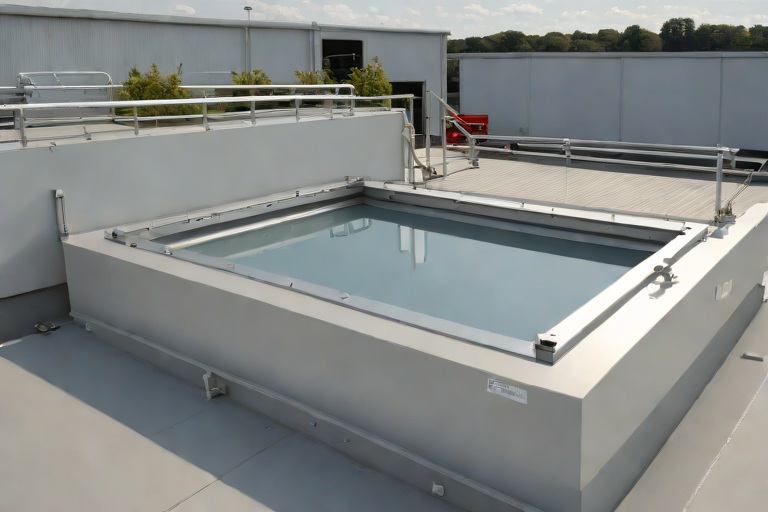 Commercial Roof Hatch Safety Grab Bars & Compression Curb Gasket Weatherproofing on Commercial Pharmaceutical Production Facilitys