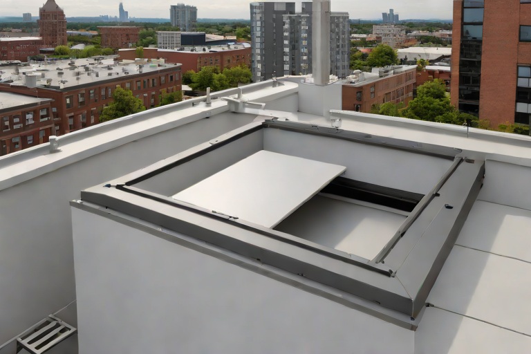 Commercial Roof Hatch Safety Grab Bars & Compression Curb Gasket Weatherproofing on Commercial Multi-Family Urban Residential Towers