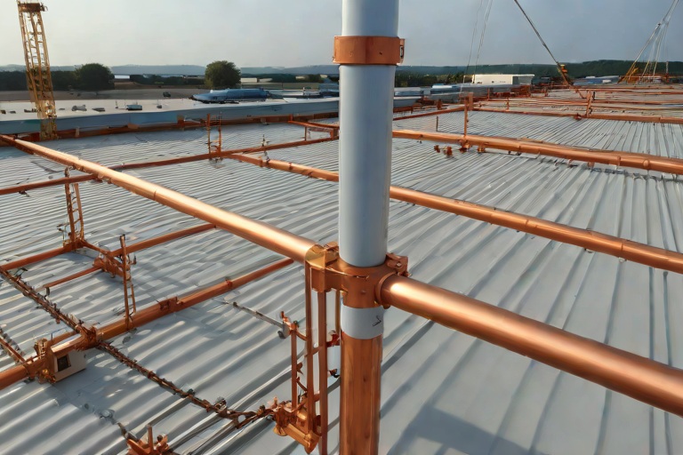 Lightning Protection System Air Terminal Stanchion Flashing & Membrane Bonding on Commercial Port Marine Shipping Warehouses
