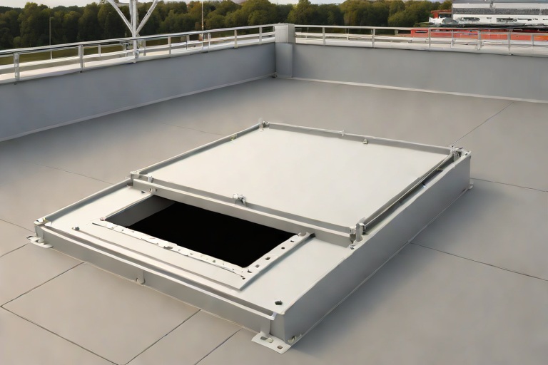 Commercial Roof Hatch Safety Grab Bars & Compression Curb Gasket Weatherproofing on Commercial Municipal Sports & Convention Arenas