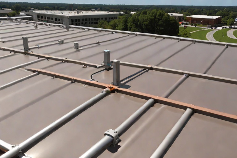 Lightning Protection System Air Terminal Stanchion Flashing & Membrane Bonding on Commercial Suburban Corporate Office Parks