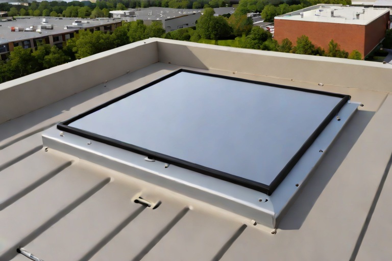 Commercial Roof Hatch Safety Grab Bars & Compression Curb Gasket Weatherproofing on Commercial Suburban Corporate Office Parks