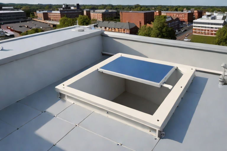 Commercial Roof Hatch Safety Grab Bars & Compression Curb Gasket Weatherproofing on Commercial University Research Laboratorys