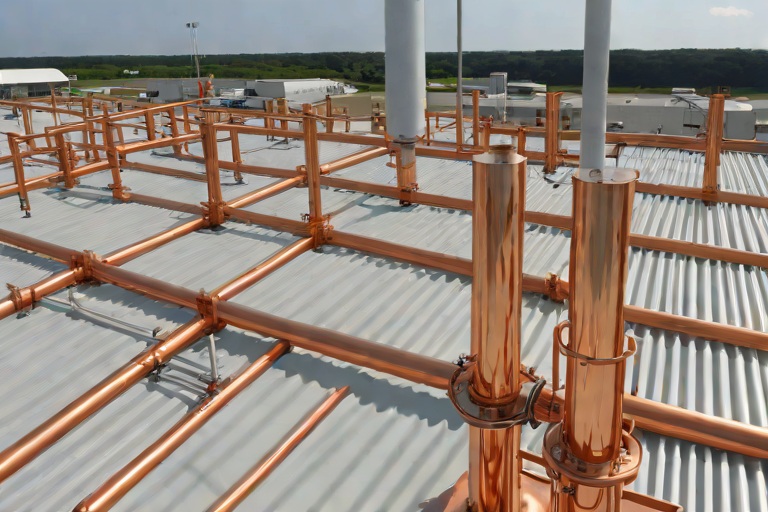 Lightning Protection System Air Terminal Stanchion Flashing & Membrane Bonding on Commercial Chemical Processing Facilitys