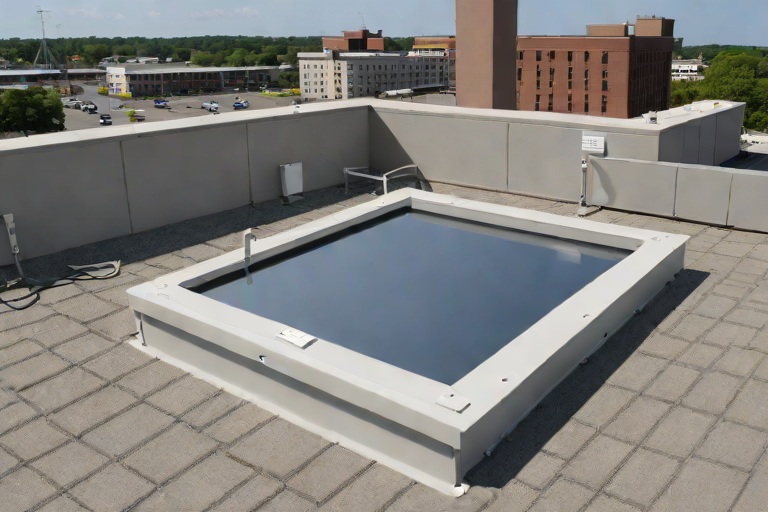 Commercial Roof Hatch Safety Grab Bars & Compression Curb Gasket Weatherproofing on Commercial Municipal City Hall & Administrative Complexs