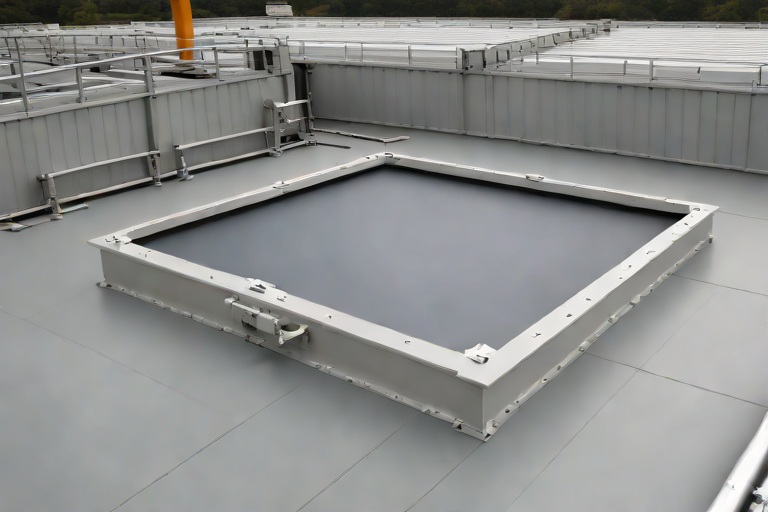 Commercial Roof Hatch Safety Grab Bars & Compression Curb Gasket Weatherproofing on Commercial Logistics Distribution Hubs
