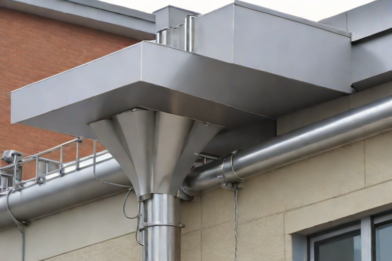 Industrial Drainage Scuppers, Overflow Weirs & Heavy Downspout Expansion Bellows on Commercial University Research Laboratorys